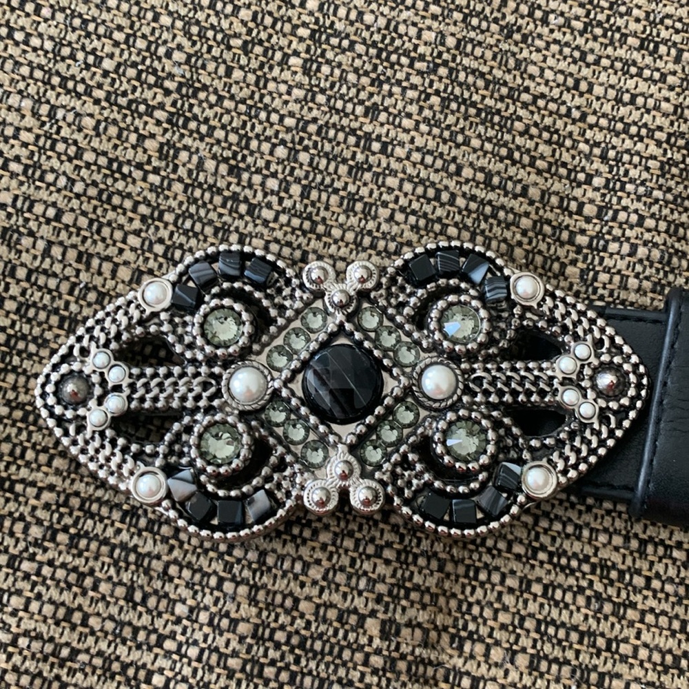 Leatherock Black and Silver Ornate BeltXL - Picture 2 of 6